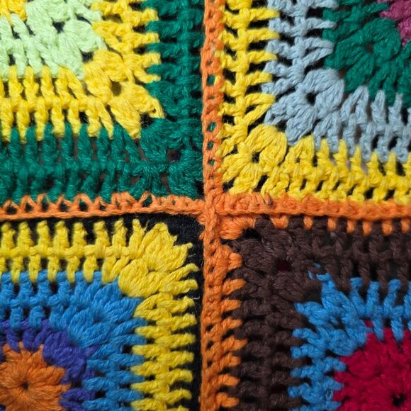 Vintage 90s Express Tricot Granny Square Crochet Sweater L - Picture 7 of 9